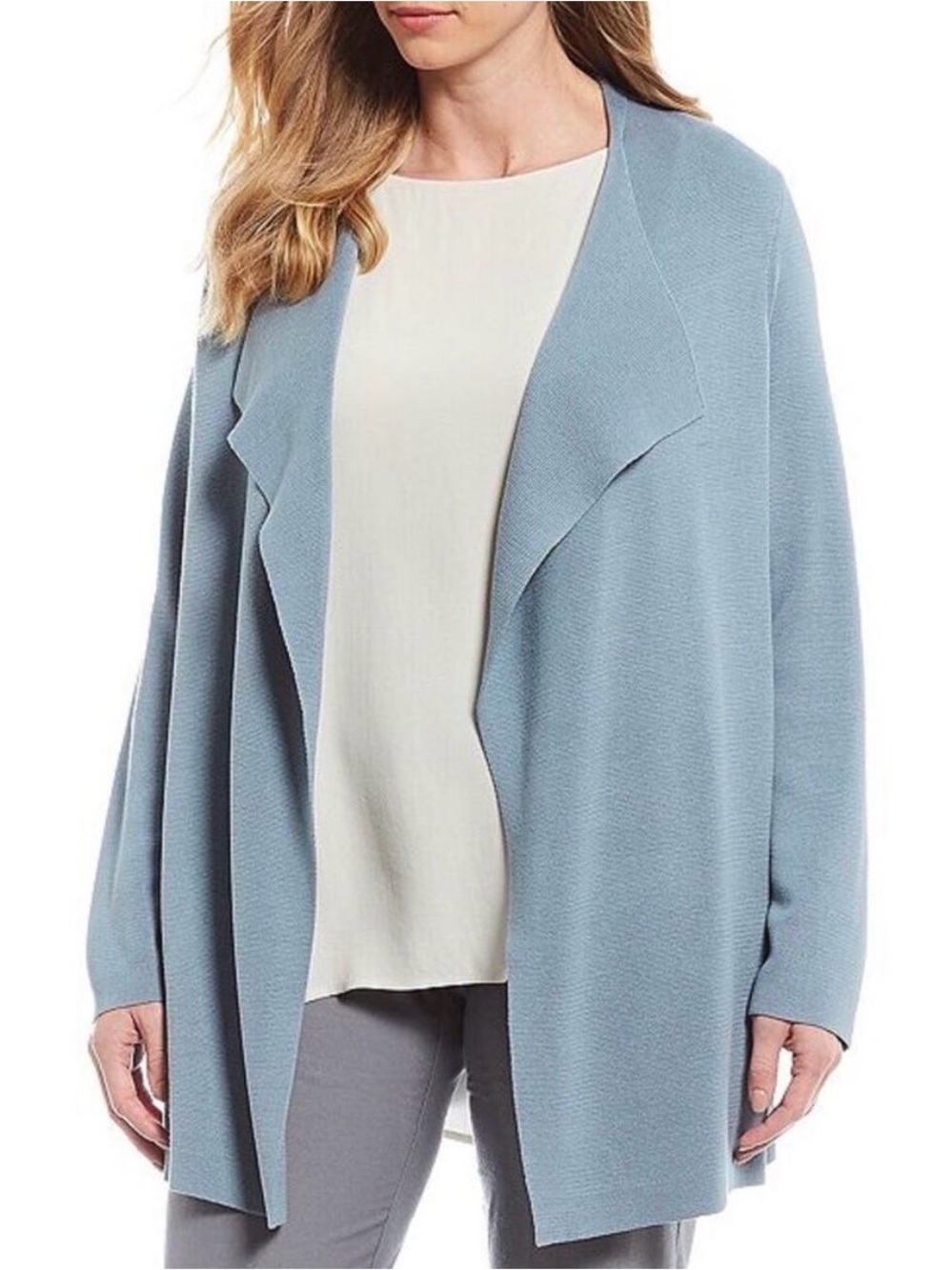Eileen Fisher |  Silk, Organic Cotton Cardigan Sweater Jacket‎ Blue Open Front